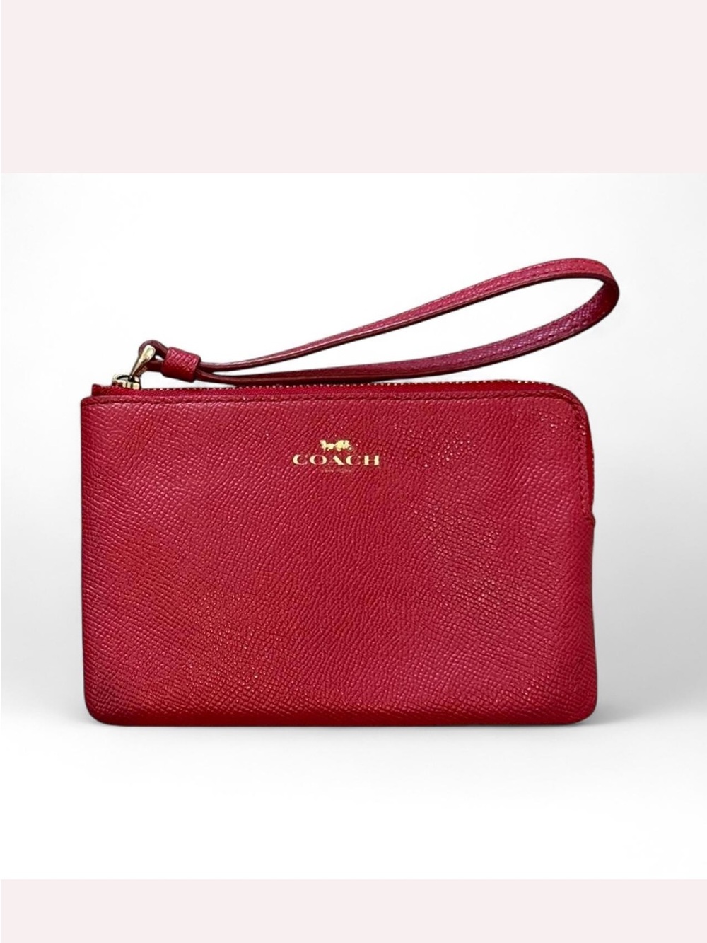 Coach | Women’s Red Leather Top Zip Wristlet Wallet Gold Logo Red Hand Tag OS